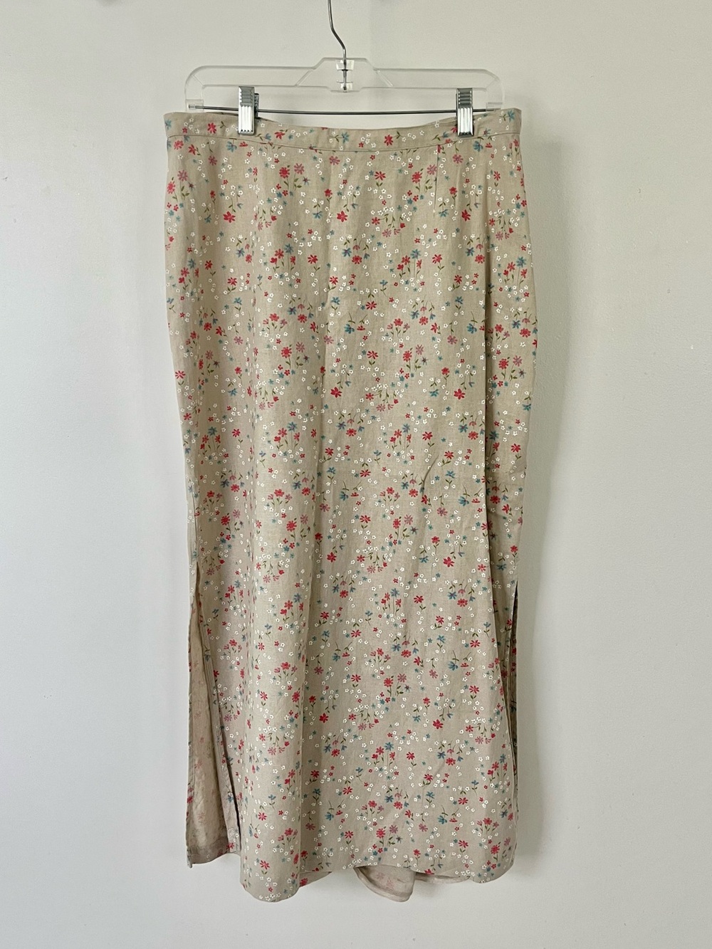 Christopher & Banks Beige Floral Maxi Skirt with Pink and Green Accents